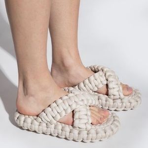 Chloe Cream Woven Slide Sandals